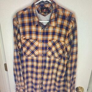 American Eagle Outfitters Men's Plaid Shirt in Blue and Orange